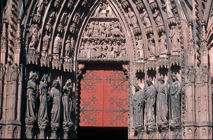 detail of the facade of Strasbourg Cathedral in France, Europe