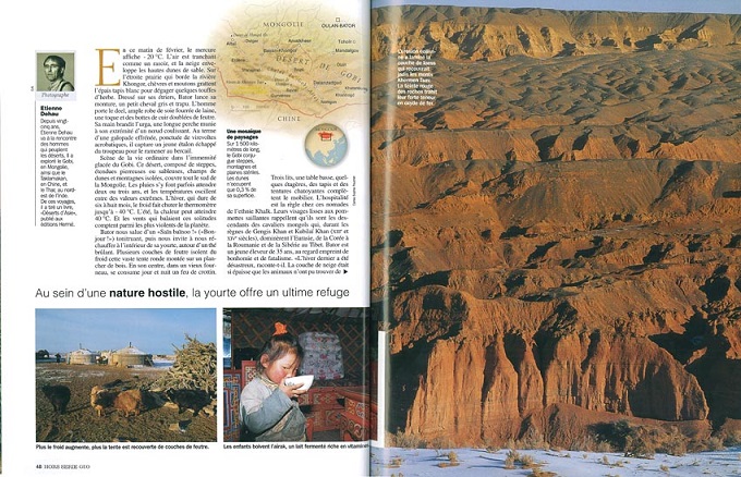 reportage dans le magazine Geo sur le désert de Gobi, l'hiver, en Mongolie
