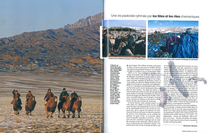 reportage dans le magazine Geo sur le désert de Gobi, l'hiver, en Mongolie