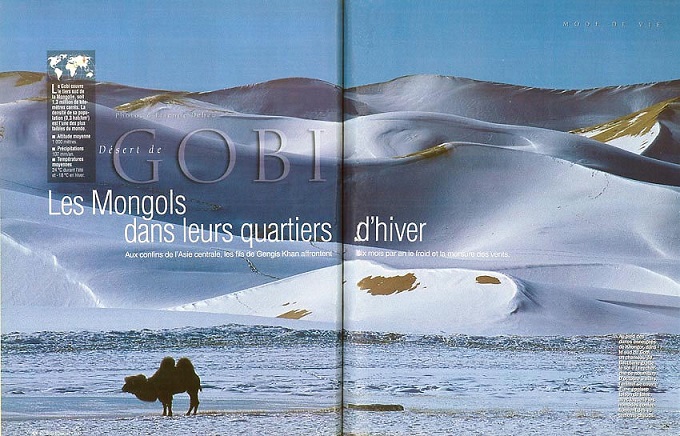 reportage dans le Geo magazine sur le désert de Gobi l'hiver en Mongolie