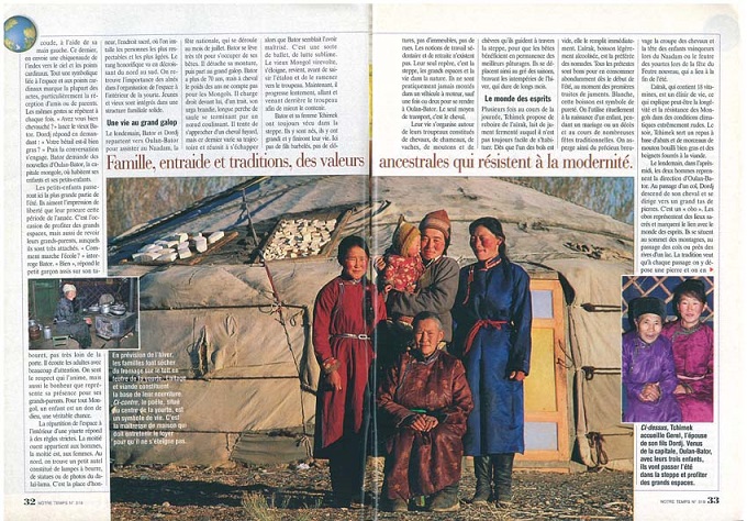 reportage sur la Mongolie dans le magazine Notre temps