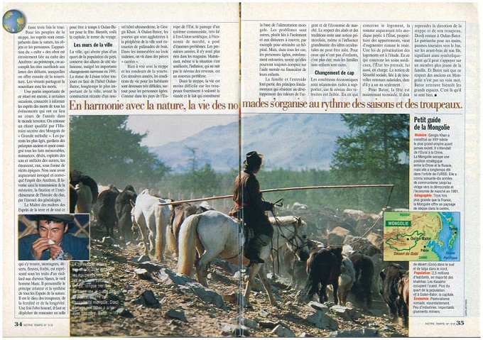 reportage sur la Mongolie dans le magazine Notre temps