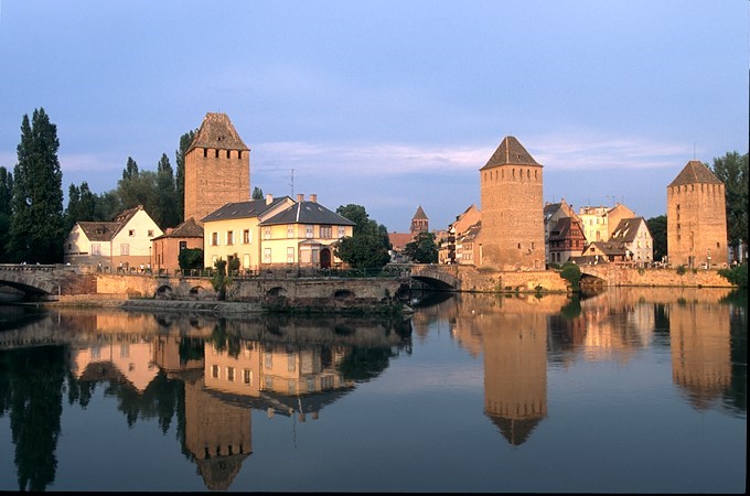 the covered bridges in the Petite France district of Strasbourg in Europe